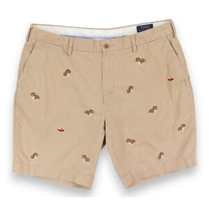 Polo Ralph Lauren Shorts Mens 35 Khaki Bulldog Embroidered Stretch Chino 9"